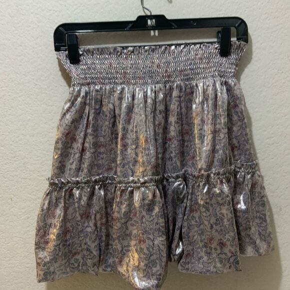FREE PEOPLE Metallic Shiny Silver & Lavender Combo Floral Bubble Mini Skirt - Picture 5 of 12